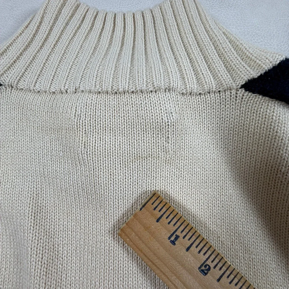 VTG Polo Ralph Lauren Navy Stripe Quarter Zip Pullover Mens Large Cream Sweater